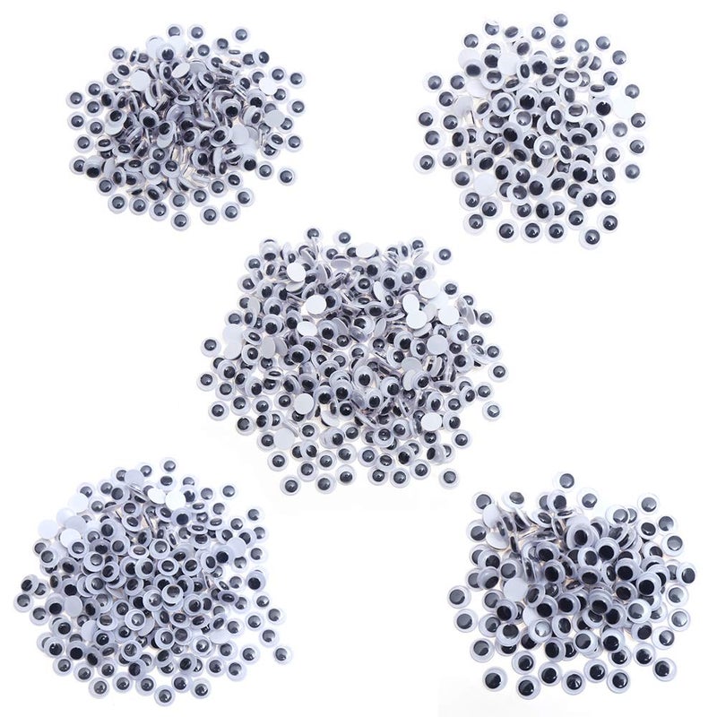 DECORA 1000pcs Round Plastic Black Googly Wiggle Eyes Self-Adhesive Wide Variety Assorted Sizes - Image 2